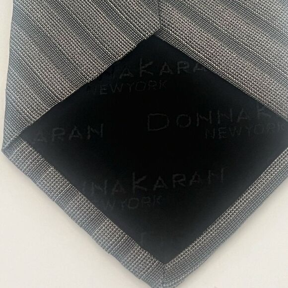 2for25 Donna Karan Silk Wool Tie Gray Striped Luxury Neutral Designer Necktie - Picture 5 of 7